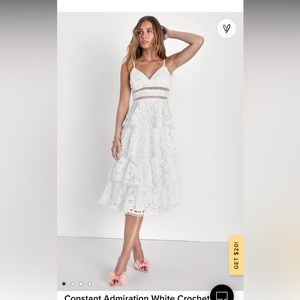 Lulus Constant Admiration White Crochet Lace Tiered Midi Dress